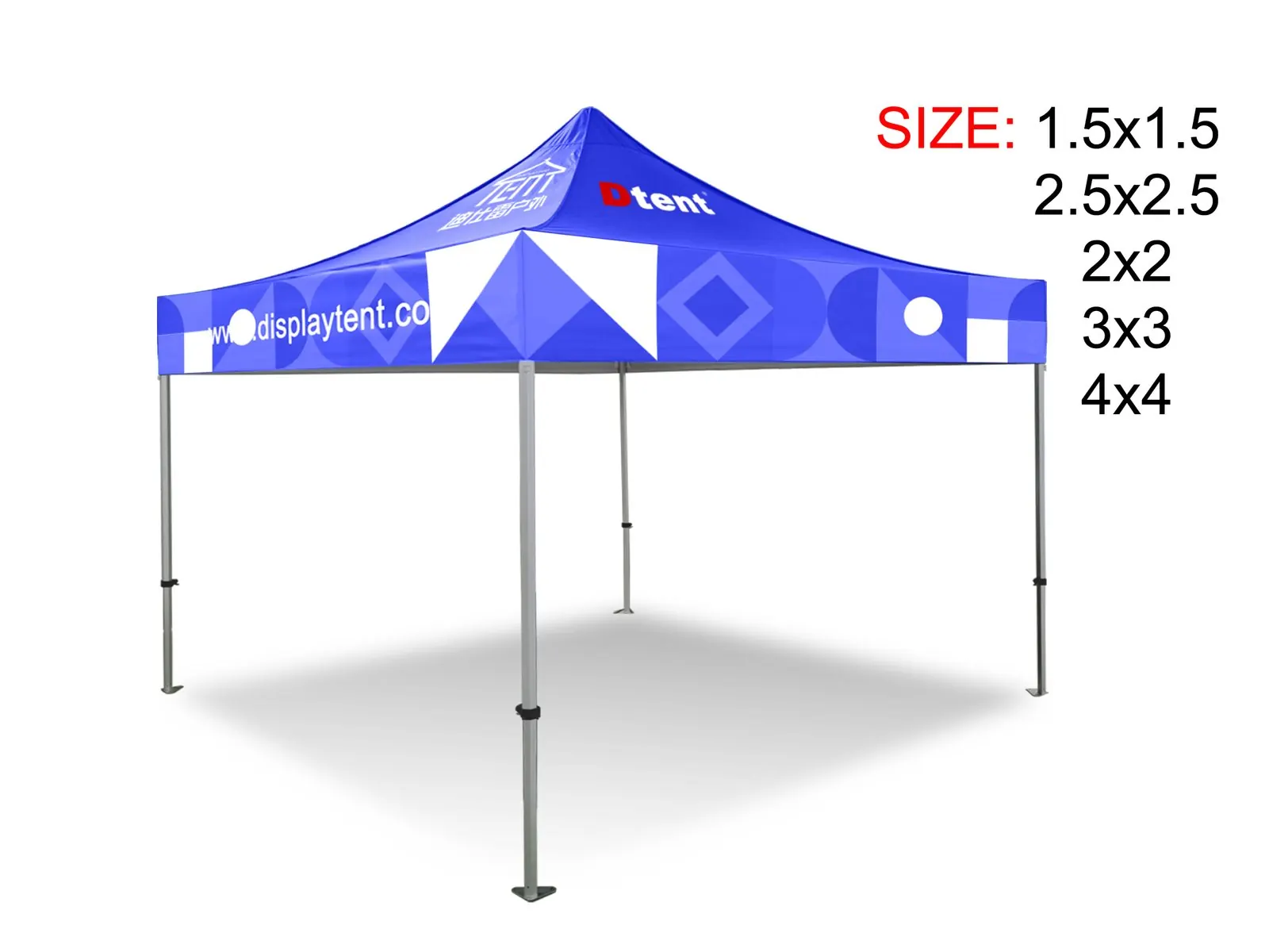 10 x 10 ft printed pop up canopy with one staff member and a table