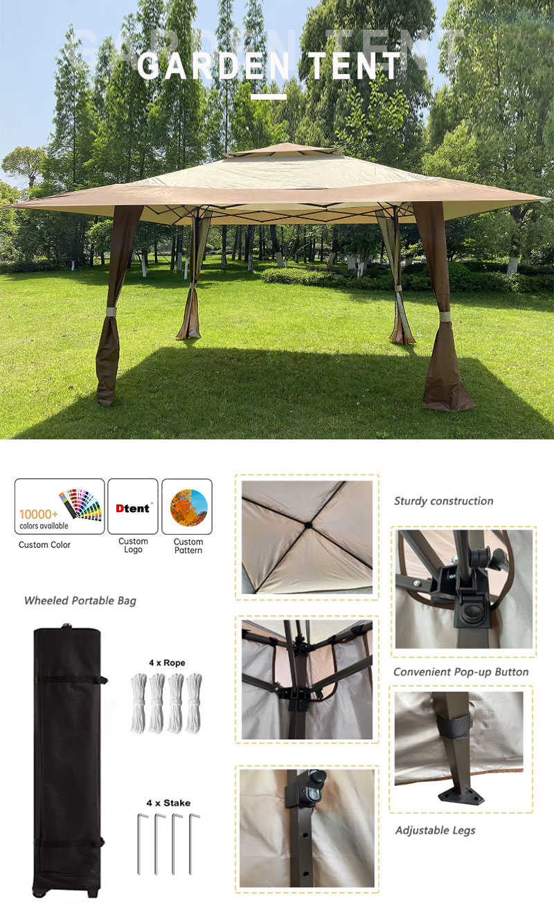 Folding garden gazebo with mosquito net and sidewalls