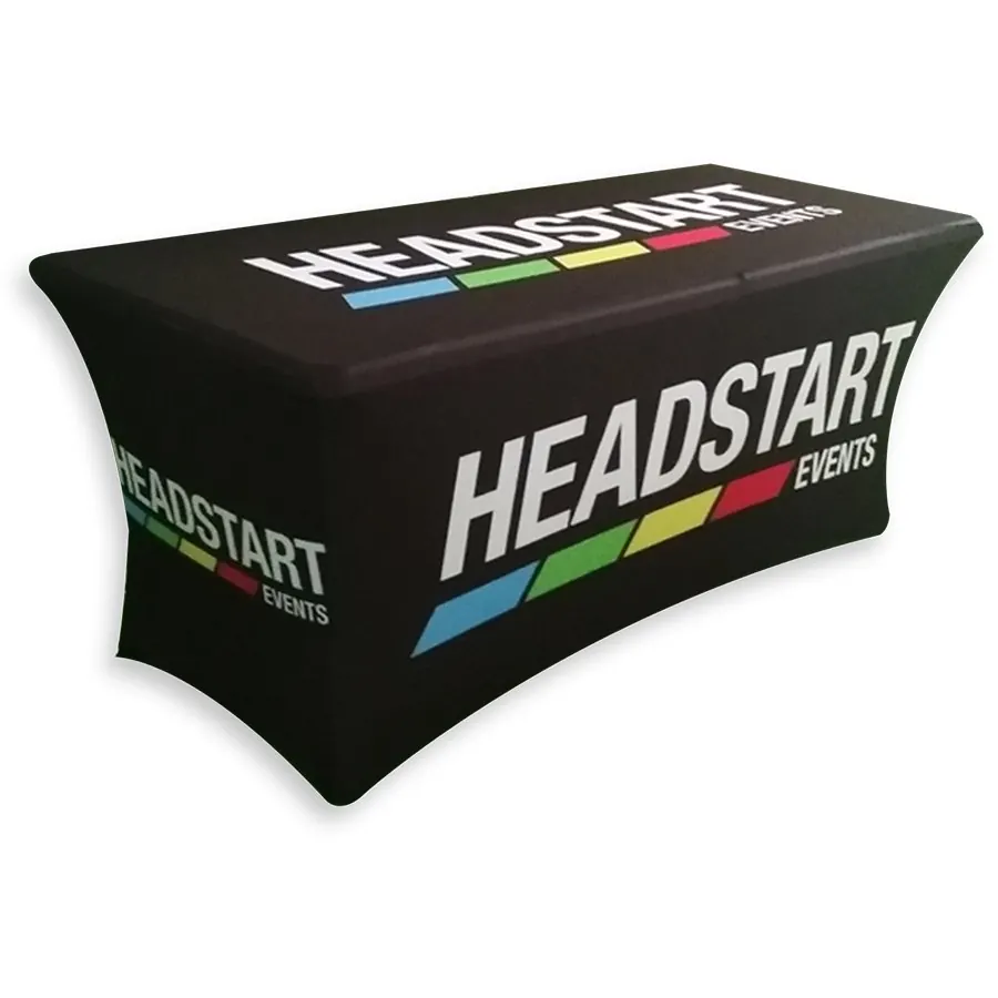 Full-colour edge-to-edge sublimation print on a fitted stretch table cover